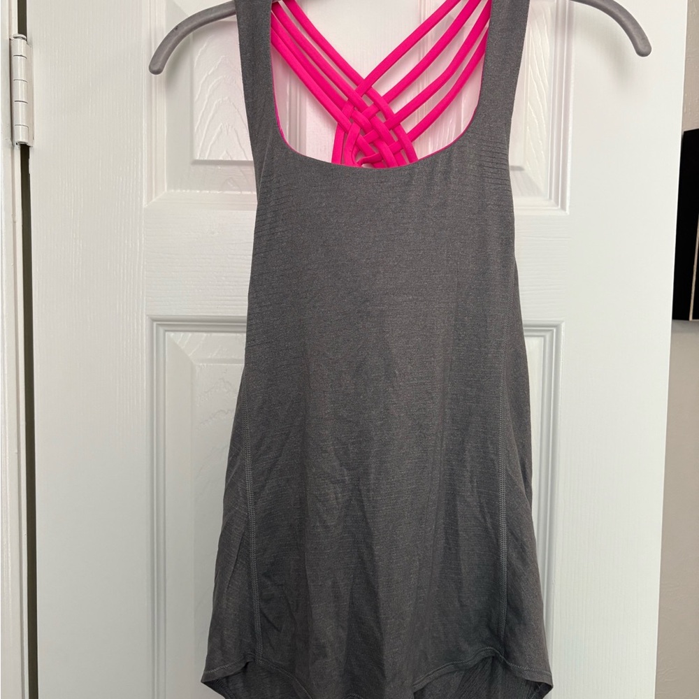 Lululemon Athletica Black and Pink Asymmetrical Backless Tank Top